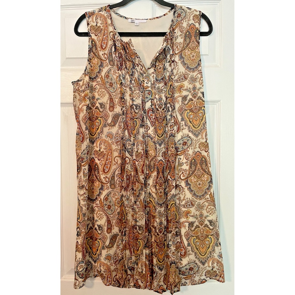 Daniel Rainn DR2 Paisley Sleeveless Shift Dress‎ Women's M Pintuck Boho Summer